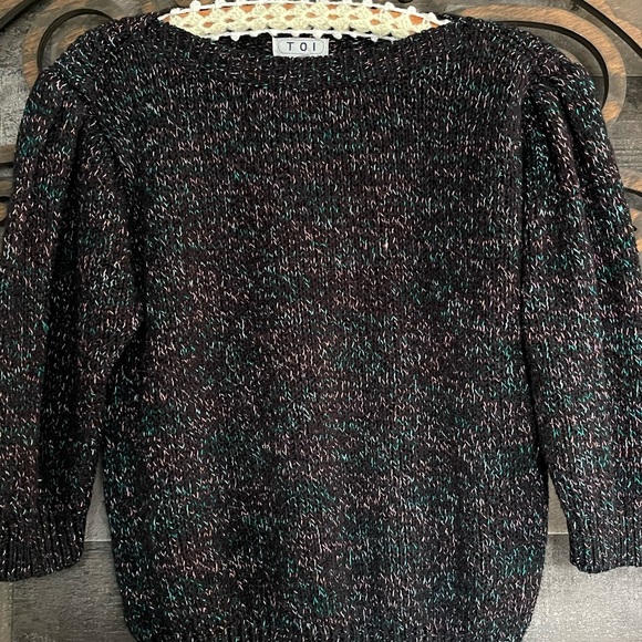 90s Sweater Crop Black Pastel Specks Puff 3/4 Sleeves Whimsy Fairy Goth - Picture 2 of 16